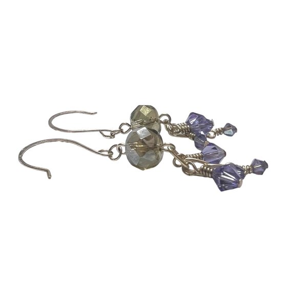 Silver tone smoky and lavender crystal beaded earrings, pierced - Picture 4 of 4